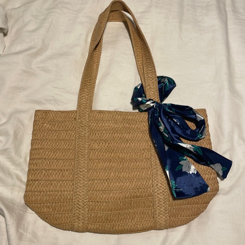 Straw tote with scarf